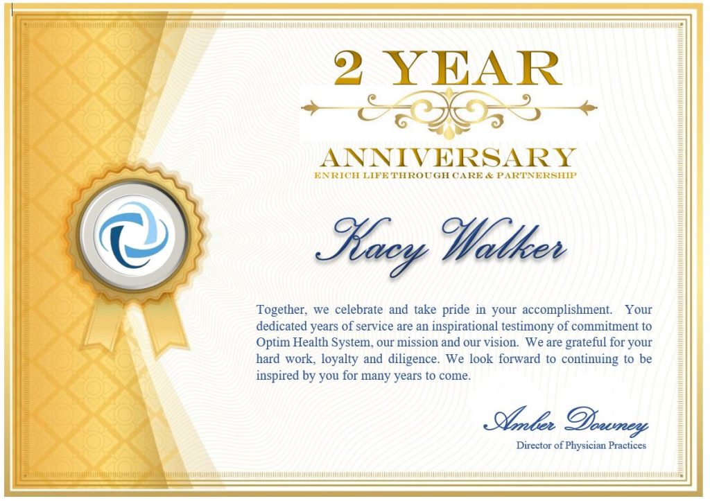 Happy Work Anniversary Kacy Walker