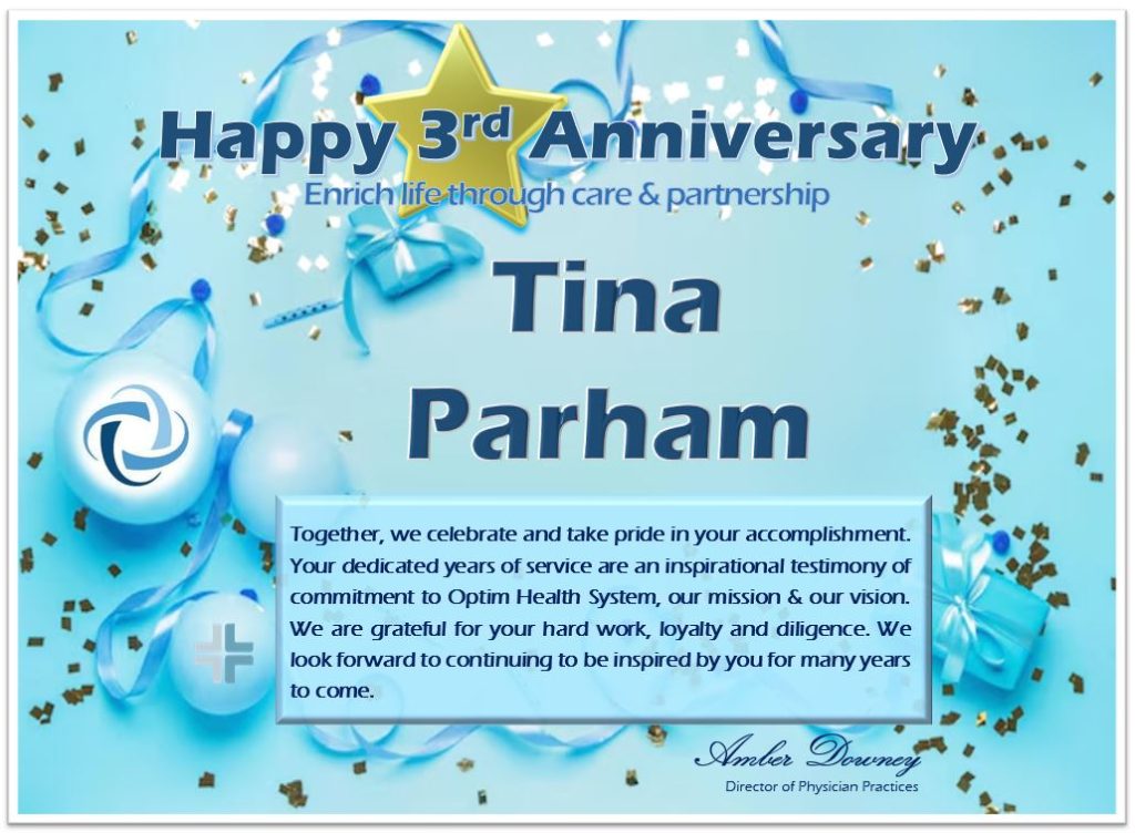 Happy WOrk Anniversary Tina Parham