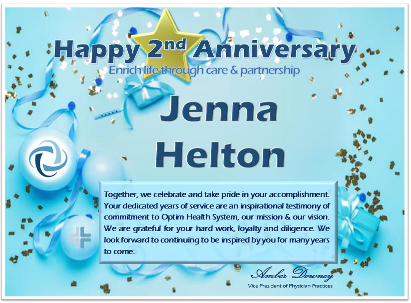 Happy Work Anniversary Jenna Helton