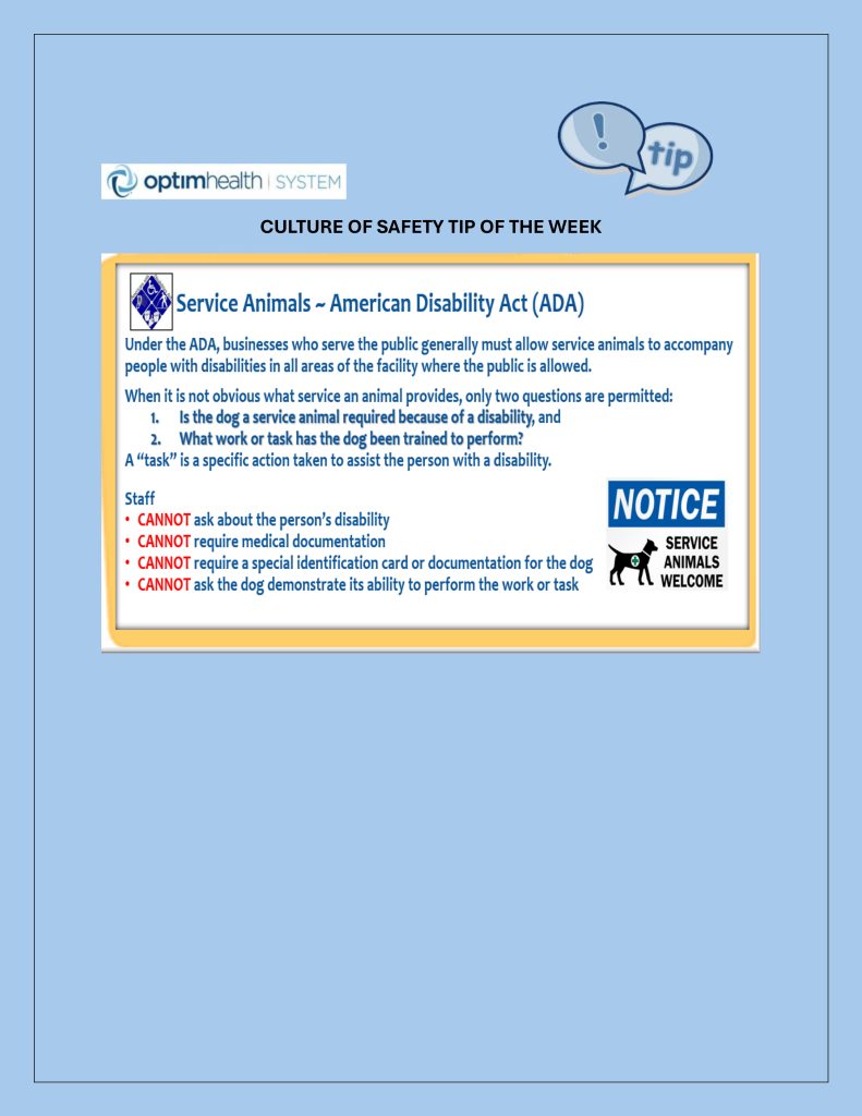 TIP OF THE WEEK May Service Animals